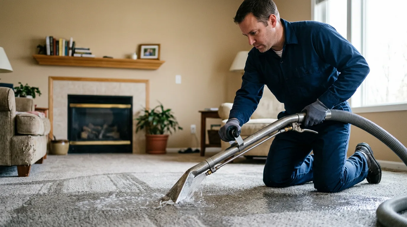 Water damage restoration technician working near Mount Calm, TX